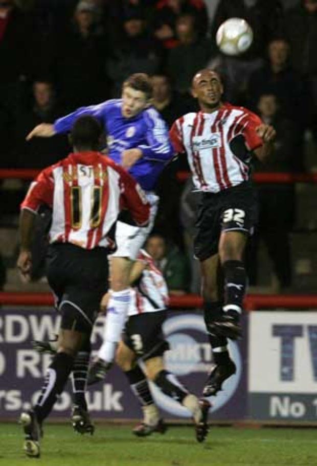 Streatham Guardian: Heads up: Brentford's Leon Legge gets amongst it in last week's 5-2 FA Cup win over Gatesehead. Streatham Guardian: Heads up: Brentford's Leon Legge gets amongst it in last week's 5-2 FA Cup win over Gatesehead.