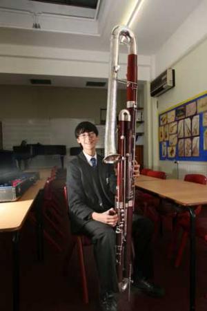 Kai Tay Ashcroft with his contrabassoon