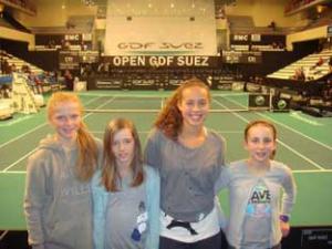 Jazzi Plews, Lila Simpson and Lana Rush with fellow AEGON FutureStar, Alexandra Herd, at the GDF Suez Open in Paris