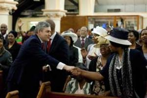 Gordon Brown meets the congregation of the New Testament Church of God in Brixton