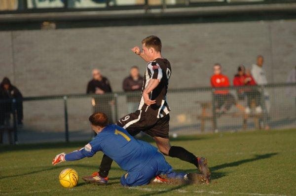 Rare chance: Charlie Stimson tries to go round Canvey’s keeper during Saturday’s 1-0 defeat
