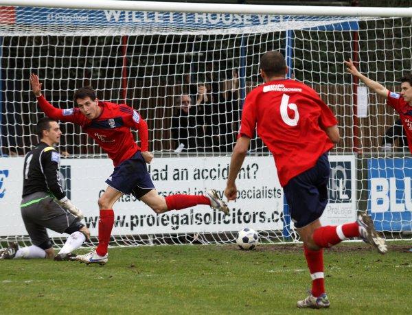 Shine on: Charlie Moone salutes the second goal of his hat-trick against Truro City on Saturday Picture: Chris Hatton