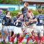 To the victors the spoils: London Scottish players celebrate survival but how many of these faces will be in Simon Amor's squad next season