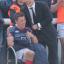 Staying up: Head coach Simon Amor celebrates suvival with fly half Dan Mugford