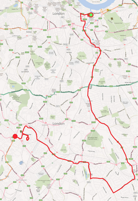 Olympic torch map - Lewisham and Bromley
