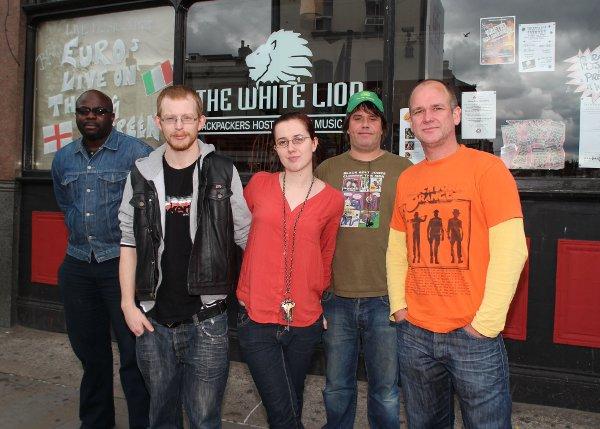 White Lion staff Paul (runs the Radio stn), Dan, Helena Jay and manager Oz Bayldon