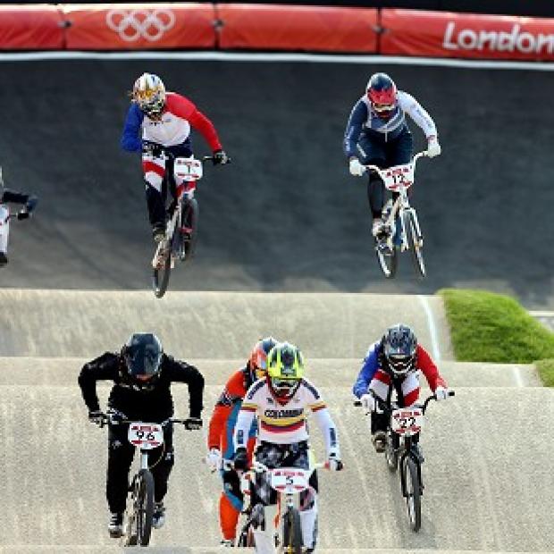 Shanaze Reade (top right) finished sixth in the women's BMX final