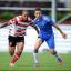 Given the nod: Kingstonian striker Wade Small battles with the Chelsea defence in Saturday’s 1-0 defeat at Kingsmeadow 	Deadlinepix SP68701