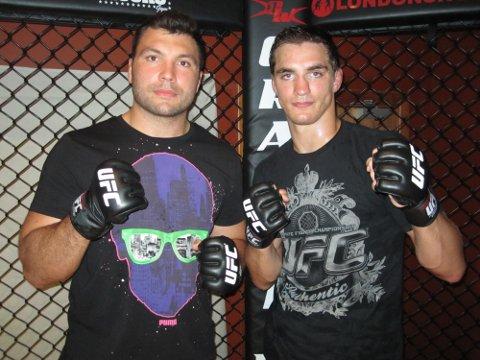 Battler: Mixed martial arts fan Alex Corbisiero, left, meets UFC’s John Hathaway