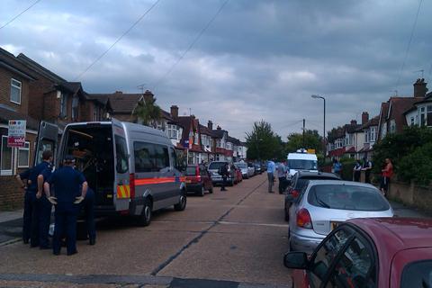 Police outside Annette Creegan's Mitcham home this evening