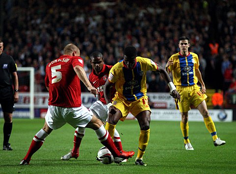 Wilfried Zaha takes on Michael Morrison