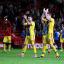 Crystal Palace players celebrate victory with their fans on the final whistle