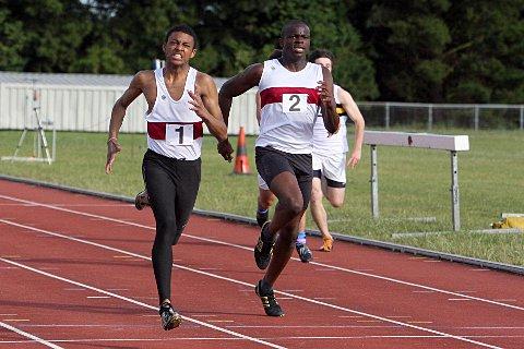 Second place: Afam Obi-Adewole (number two) took the runners up spot in the 200m of the British League Plate final SP26631