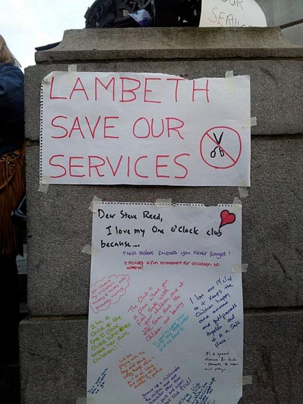 Posters on the town hall at a protest last week