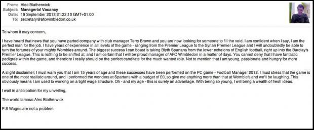 Alec Blatherick posted his spoof application on Twitter