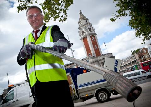 Coun Steve Reed with his jet blaster