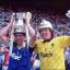 Winners: Dave Beasant and Laurie Sanchez start the party after Wimbledon's incredible FA Cup win in 1988 Picture: David McKnight