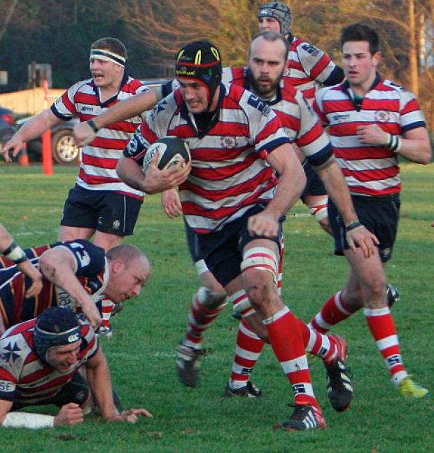 Coming through: Will Bowley charges through the Old Albanians to set up another Park attack Pictures: David Whittam
