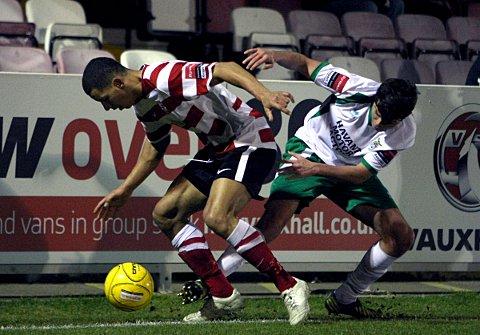 Streatham Guardian: New boy Nathan Green holds off a Bognor Regis Town attacker on his debut at the weekend Streatham Guardian: New boy Nathan Green holds off a Bognor Regis Town attacker on his debut at the weekend