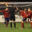 You what?: Striker Charlie Moone, left, leads the protests as Hampton saw what they thought was a late equaliser ruled out for offside as the Beavers crashed 3-2 at home to Bury Town on Saturday 	Deadlinepix SP72519