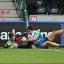 Doubled up: Winger Tom Williams scores the first try in his second half double