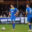 New boy (part one): Peter Sweeney and Stacy Long stand over a Dons freekick   SP72885