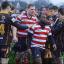 Guard of honour: Seven-try Hugo Ellis and Nev Edwards in the post-match tradition	             SP73089