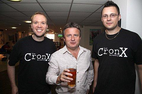 Crystal Palace co-Chairman Stephen Browett with Cronx brewers Mark Russell and Simon Dale