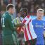 My ball: Clayton Donaldson, whose all action display unsettled the Chelsea defence, wrestles with Blues keeper Ross Turnbull