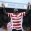 Reach for the skies: Nathan Koranteng celebrates his goal for Ks in their 9-3 win over Cray Wanderers on Saturday