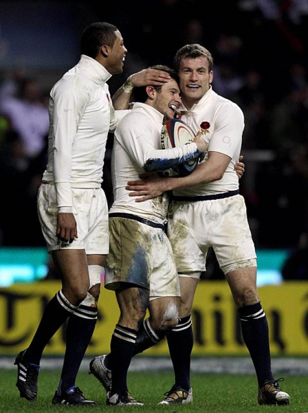 Looking back: Mark Cueto, right, on England duty with Harlequins scrum half Danny Care Picture: Getty Images