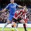 Looking up: Adam Forshaw feels the force of Chelsea defender Branislav Ivanovic on Sunday