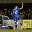Celebrate good times: Harry Pell enjoys his redemption with the equaliser against the Pilgrims    SP74266