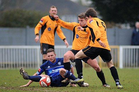 Grounded: Billy Crook battles for possession in the 4-2 defeat to Cray    SP74686