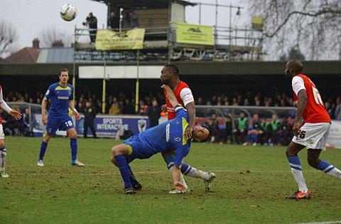Battling braves: Mat Mitchel-King feels the long arm of the York law but he would have the last laugh with a 3-2 win SP74681