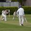 Out: Johannes Myburgh takes the wicket of Wimbledon's Neil Turk, but Sutton would end up vanquished by the Premier Division champions SP73072