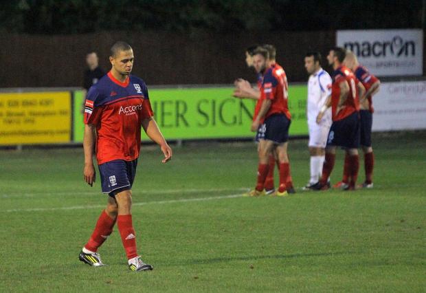 Off: Joel Ledgister heads for an early bath after picking up two yellow cards All pictures: SP78632