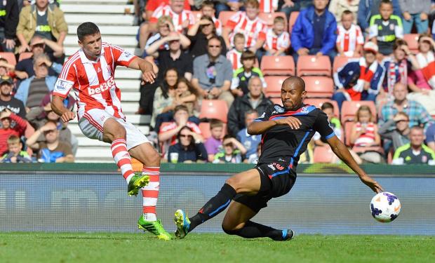 Aerial problems: Danny Gabbidon did not win a header against Stoke. Picture: Stoke Sentinel