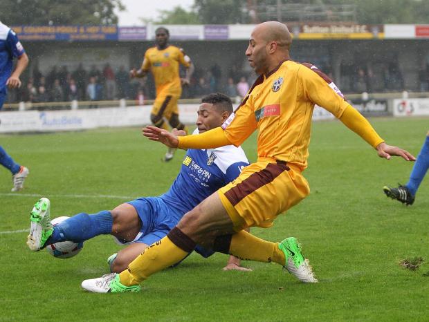 Come back kid: Dale Binns got his first action of the season in the 2-1 defeat to Bishop's Stortford at Gander Green Lane on Saturday Picture: Paul Loughlin