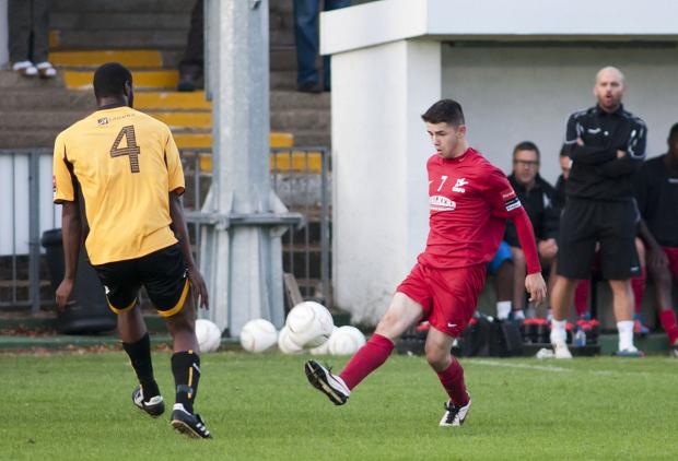 Silver lining: Tommy Bradford's goal in the 3-1 defeat at home to Bury Town was his fourth in as many games SP78480