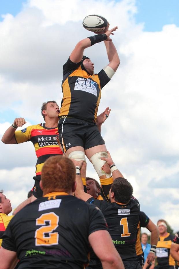 Streatham Guardian: Jump to it: Esher’s Cameron Gentiles gets up ahead of Richmond’s Charles Lenygon at a line-out Deadlinepix SP79128 Streatham Guardian: Jump to it: Esher’s Cameron Gentiles gets up ahead of Richmond’s Charles Lenygon at a line-out Deadlinepix SP79128