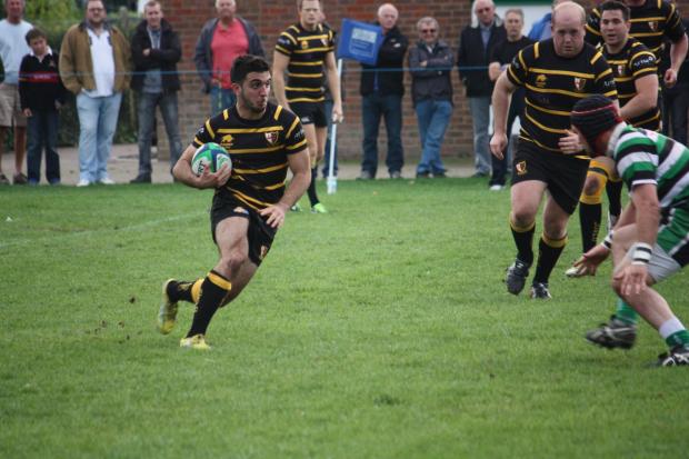 Attack mode: Cornish hooker Giulio Schinaia runs at the Tottonians defence. Credit Ben Gilby