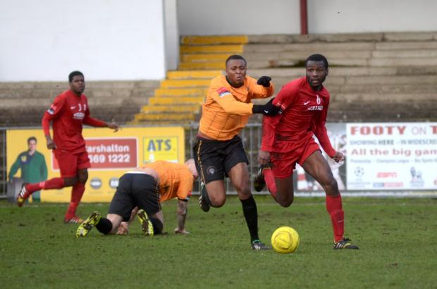Streatham Guardian: Debut man: Mohamed Diakite was one of three new men featured in Carshalton's 2-0 defeat to Cray Wanderers Streatham Guardian: Debut man: Mohamed Diakite was one of three new men featured in Carshalton's 2-0 defeat to Cray Wanderers