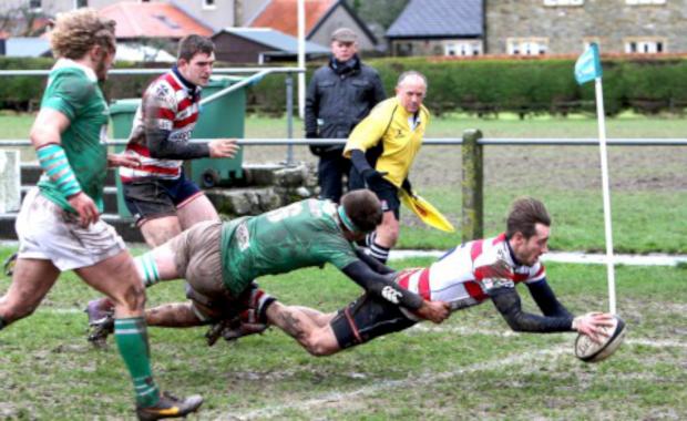 Streatham Guardian: Over: Ed Lewis Pratt scores Park’s first try on Wharfedale's slopping pitch All pictures: David Whittam Streatham Guardian: Over: Ed Lewis Pratt scores Park’s first try on Wharfedale's slopping pitch All pictures: David Whittam