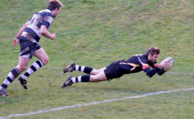 Streatham Guardian: Superman: Andy Nichols flies over the line for his second try against Havant All pictures: Dave Jackson Streatham Guardian: Superman: Andy Nichols flies over the line for his second try against Havant All pictures: Dave Jackson