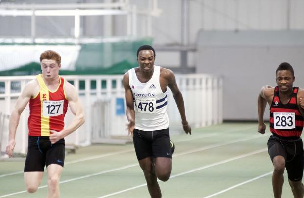 Streatham Guardian: Power: Iwan Fesnoux, left, takes on Croydon's Daniel Luke, and Herne Hill Harriers Kishon Allen Streatham Guardian: Power: Iwan Fesnoux, left, takes on Croydon's Daniel Luke, and Herne Hill Harriers Kishon Allen