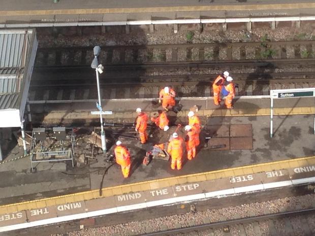 Streatham Guardian: Sutton station at lunchtime today: Three-quarters of a mile of electrical cable could be replaced Streatham Guardian: Sutton station at lunchtime today: Three-quarters of a mile of electrical cable could be replaced