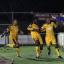 Streatham Guardian: You beauty: Gavin McCallum and Dammy Shitta join Dean Sinclair to celebrate the fourth goal at Bromley ALL PICTURES: PAUL LOUGHLIN Streatham Guardian: You beauty: Gavin McCallum and Dammy Shitta join Dean Sinclair to celebrate the fourth goal at Bromley ALL PICTURES: PAUL LOUGHLIN