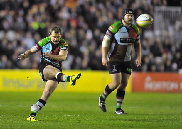 Streatham Guardian: Euro blow: Quins fly half Nick Evans, pictured kicking a penalty against Leicester Tigers will miss tonight's Amlin Cup semi-final Picture: Garry Bowden/Pinnacle Streatham Guardian: Euro blow: Quins fly half Nick Evans, pictured kicking a penalty against Leicester Tigers will miss tonight's Amlin Cup semi-final Picture: Garry Bowden/Pinnacle