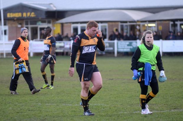 Streatham Guardian: Bleeding black and gold: Esher hooker Neil Sweeney Streatham Guardian: Bleeding black and gold: Esher hooker Neil Sweeney